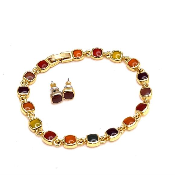 Liz Claiborne earrings and bracelet multi color gold accents - Picture 1 of 3